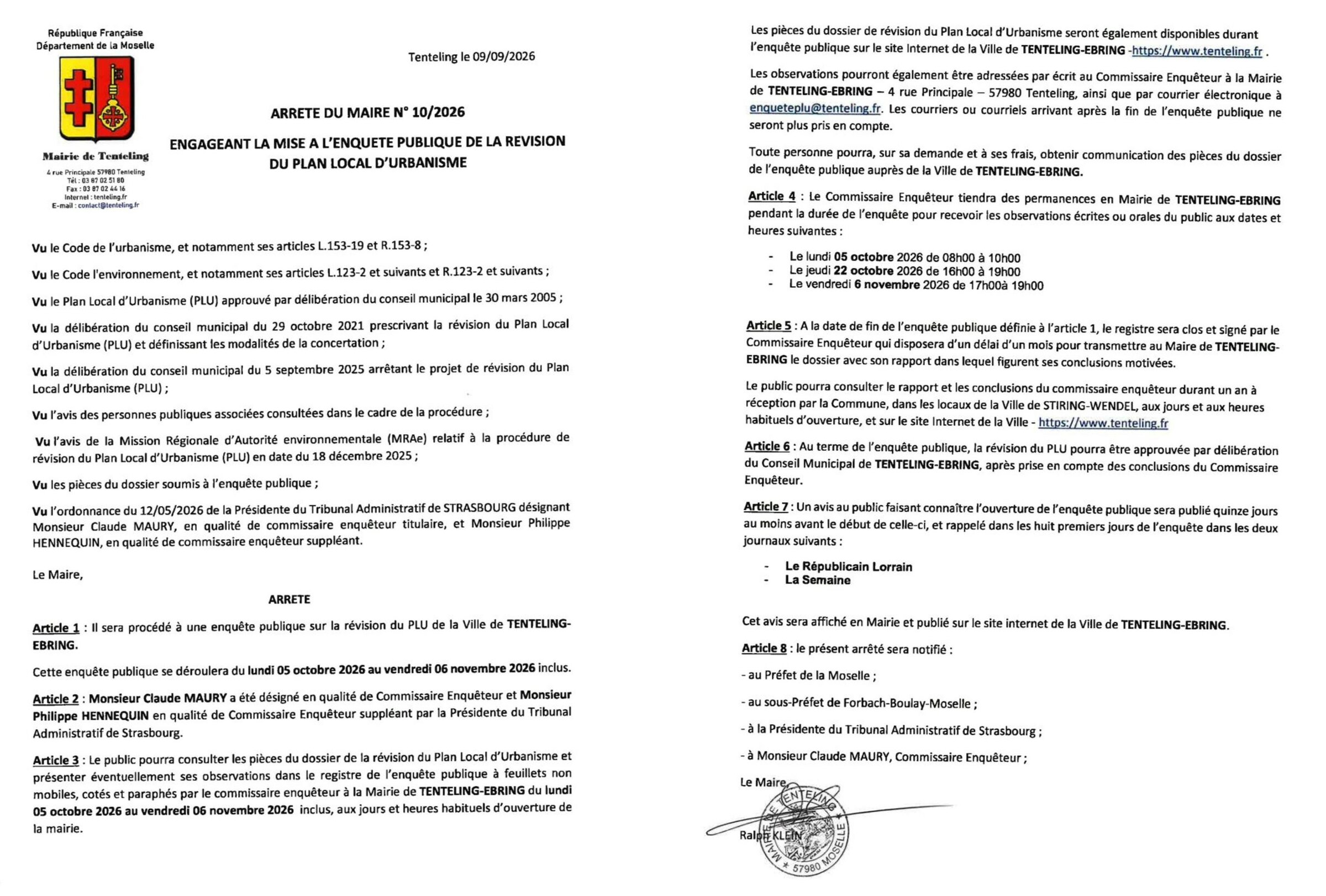 ARRETE N°102026 PLU