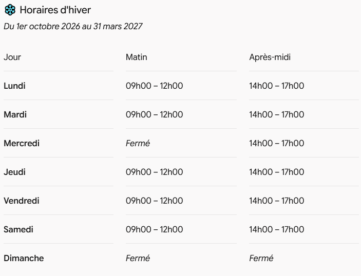 Déchèterie 2026 hivers